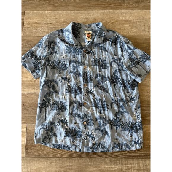 100% Other - C&C California Mens Button Down Hawaiian Shirt Size XL 100%‎ Linen Blue Palms